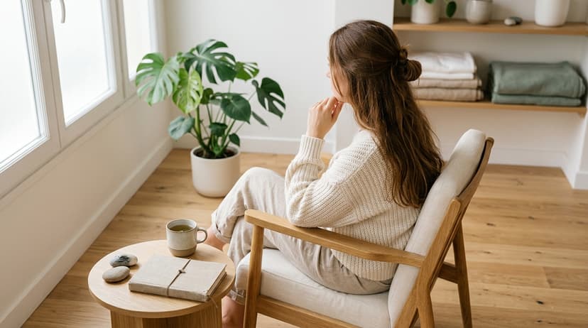 Bureau calme avec carnet et papiers flous en lumière naturelle, évoquant la concentration et le TDAH