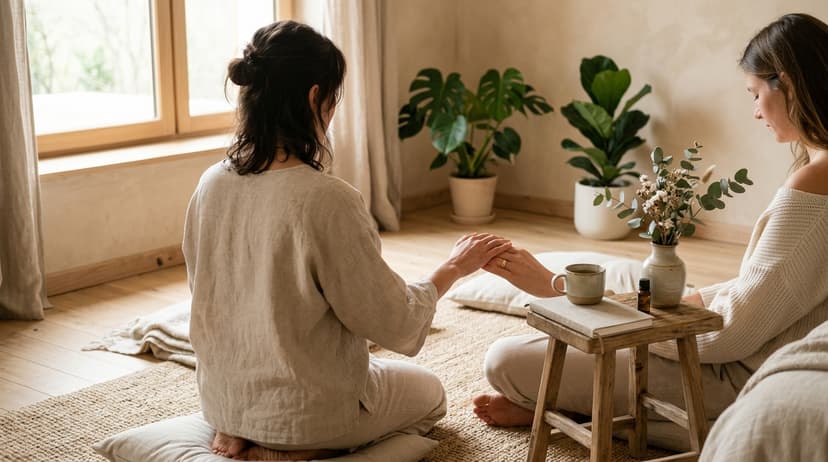 Bureau lumineux avec carnet ouvert et tasse de tisane, illustrant la réflexion sur l'altruisme