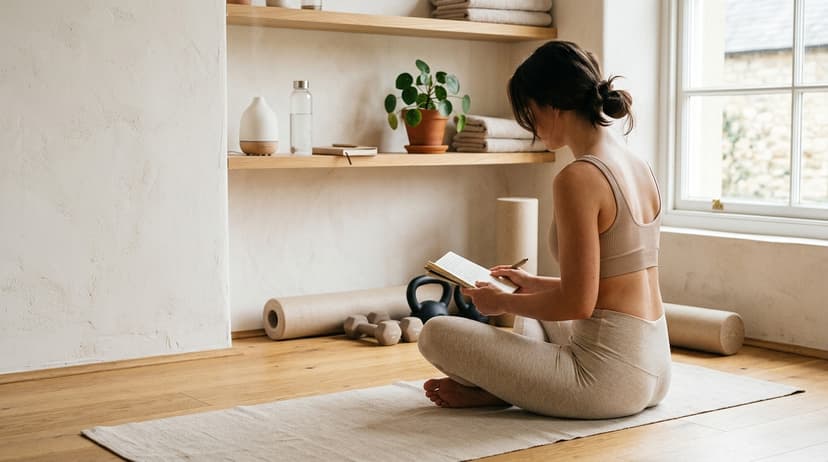 Salle de sport vide avec haltères au sol, illustrant la bigorexie et l'addiction compulsive à l'exercice