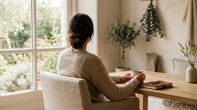 Femme assise seule dans un fauteuil face à une fenêtre lumineuse, illustrant la dépendance affective