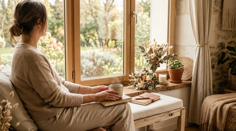 Carnet de gratitude ouvert sur une table avec lumière naturelle, évoquant une pratique simple de psychologie positive