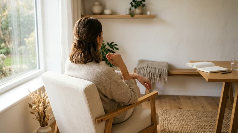 Carnet ouvert et tasse de tisane sur table en bois, symbole de réflexion sur le love bombing